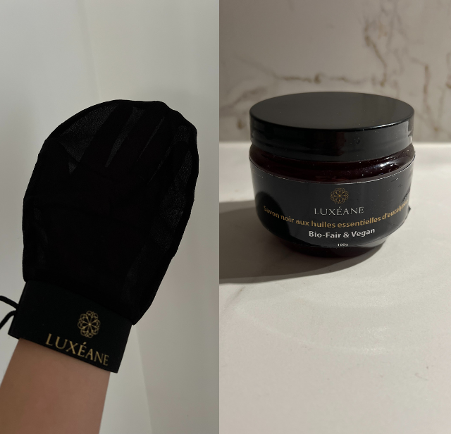 ✨ Coffret Rituel Hammam – Savon Noir à l’Eucalyptus & Gant Kessa en Soie de Mûrier Vegan